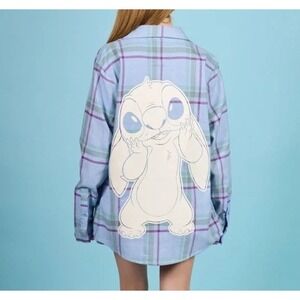 2025 Cakeworthy Disney Stitch Flannel Shirt XL‎ Button Blue Embroidered NEW NWT